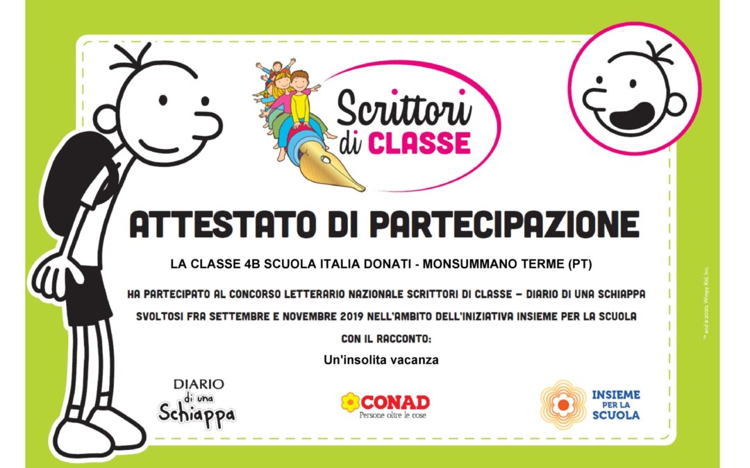 La classe quarta B della Scuola “I.Donati” premiata al concorso “Scrittori di classe – Sesta Edizione – Diario di una schiappa”