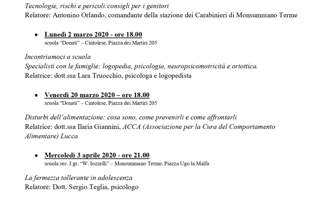 Ciclo di incontri aperto a tutti i genitori