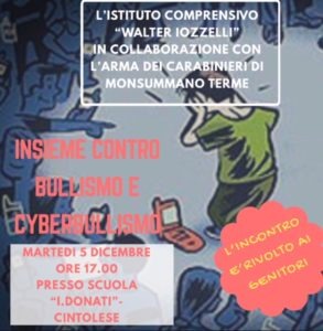 Incontro informativo sul bullismo e il cyber bullismo rivolto ai genitori