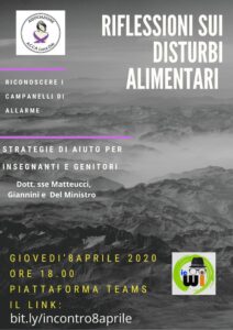 Locandina Conferenza “Riflessioni sui disturbi alimentari” 8 aprile 2021